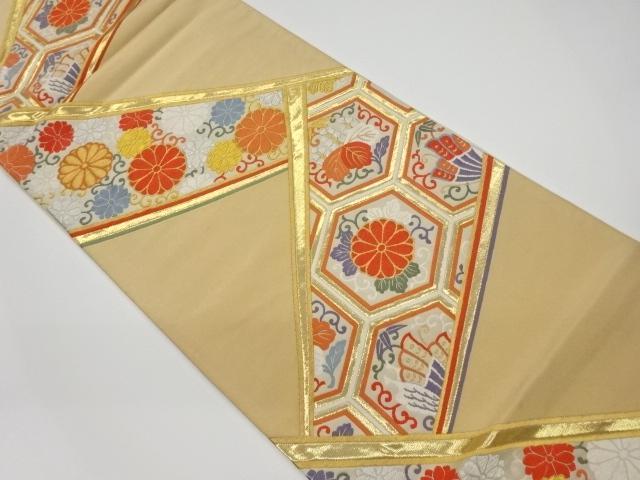 リサイクル　菊・桐唐草模様織出し袋帯